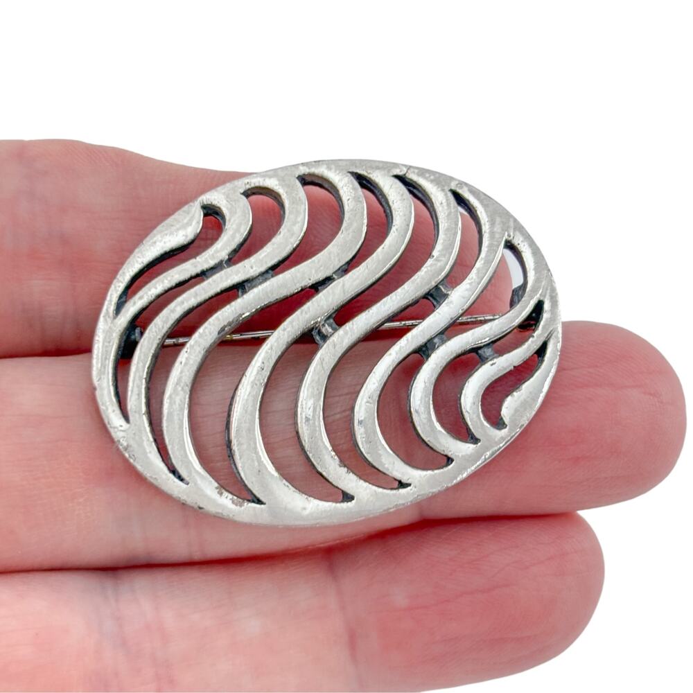 Vintage Coro Silver-Tone Openwork Wave Brooch